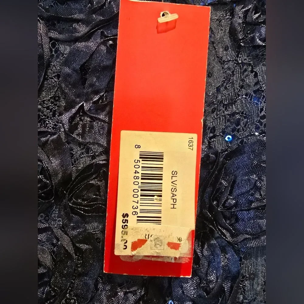 NWT, B Michael America Red Collection Textured Gown Navy Sz 6 - Picture 2 of 4